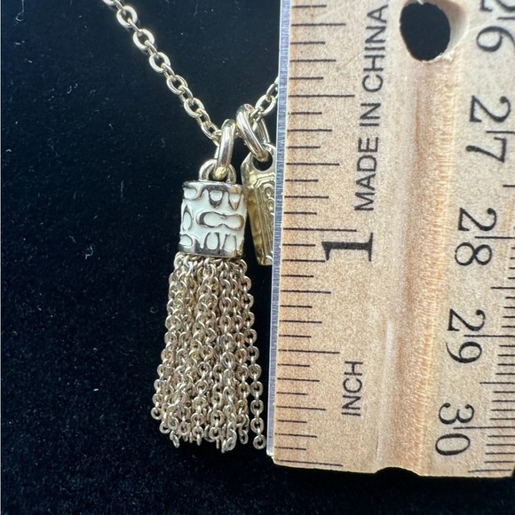 Coach Gold Tone Enamel Logo Tassel Fringe Pendant Necklace - Picture 8 of 11